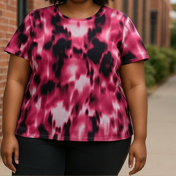 Bar III Top NWT Womens XLarge Pink black white Great for layering - Picture 1 of 6